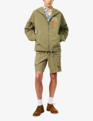 Polo Ralph Lauren Mens Basic Olive Peace Love Surf Graphic Print Cotton-blend Jacket In Green