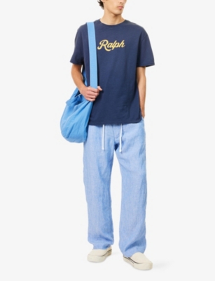 Polo Ralph Lauren Mens  Polo Prepster Chambray Relaxed-fit Linen Trousers In 4366a Blue/white