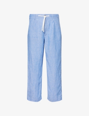 Polo Ralph Lauren Mens  Polo Prepster Chambray Relaxed-fit Linen Trousers In 4366a Blue/white