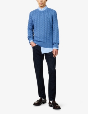 Shop Polo Ralph Lauren Mens Navy Gmd Cable-knit Crewneck Cotton-jumper