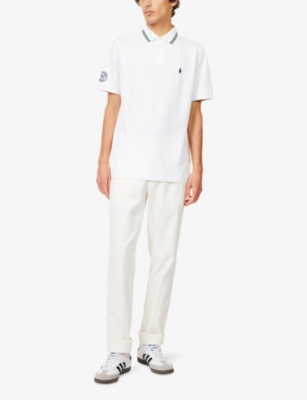 Polo Ralph Lauren Mens Ceramic White  X Wimbledon Brand-patch Stretch-cotton Blend Polo Shirt In White