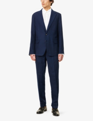 POLO RALPH LAUREN: Notched-Lapels Flap-Pockets Linen Suit Jacket