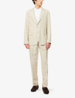 Polo Ralph Lauren Mens  Notched-lapels Flap-pockets Linen Suit Jacket In Spring Beige