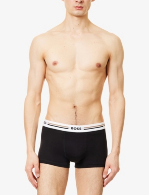 HUGO BOSS MENS BOSS REVIVE LOGO-WAISTBAND PACK OF THREE STRETCH-WOVEN BOXER TRUNKS 