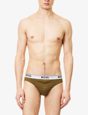 HUGO BOSS MENS BOSS POWER LOGO-WAISTBAND PACK OF THREE STRETCH-COTTON BRIEFS 