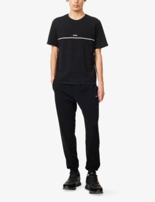 BOSS: Unique Ribbed-Cuffs Stretch-Cotton Jogging Bottoms