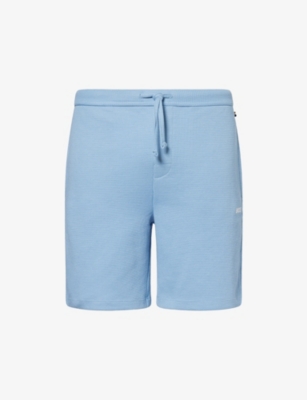Hugo Boss Mens Light/pastel Blue Waffle Two-slip-pocket Cotton-blend Shorts