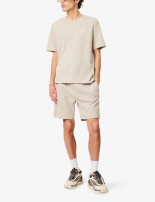 Hugo Boss Mens Light Beige Waffle Crewneck Cotton-blend T-shirt In Light Beige