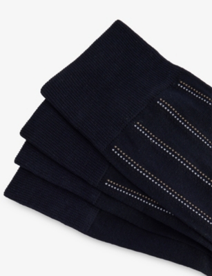 Hugo Boss Mens Dark Blue Pinstripe Pack Of Two Cotton-blend Knitted Socks In Black
