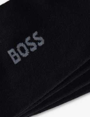 Hugo Boss Mens Logo Bamboo Pack Of Two Stretch-woven Socks Black In Black