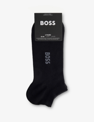 Hugo Boss Mens Logo Bamboo Pack Of Two Stretch-woven Socks Black In Black