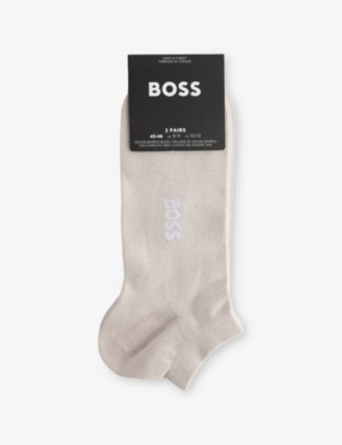 Hugo Boss Mens Logo Bamboo Pack Of Two Stretch-woven Socks Light Beige In Light Beige