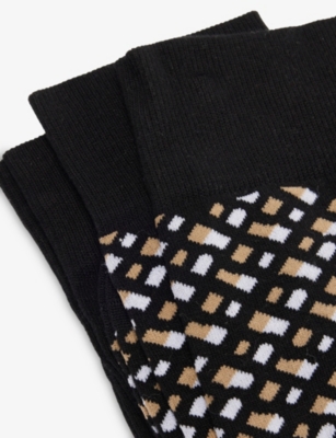 Hugo Boss Mens Black Ankle-rise Pack Of Two Stretch-cotton Blend Socks In Black