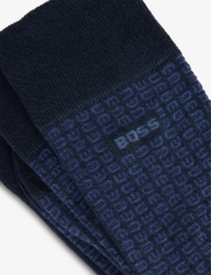 Hugo Boss Mens Dark Blue Fine-knit Pack-of-two Stretch-cotton Blend Socks In Dark Blue