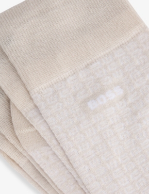 Shop Hugo Boss Mens Light Beige Fine-knit Pack-of-two Stretch-cotton Blend Socks