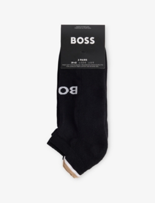 Hugo Boss Mens Black Iconic Intarsia-logo Pack Of Two Cotton-blend Knit Socks