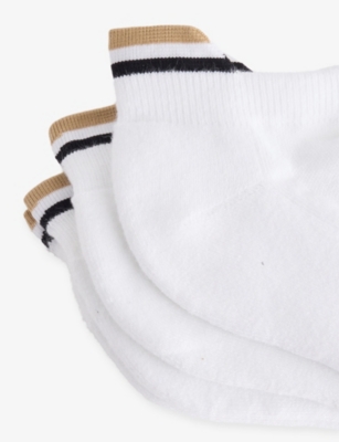 HUGO BOSS MENS WHITE ICONIC INTARSIA-LOGO PACK OF TWO COTTON-BLEND KNIT SOCKS