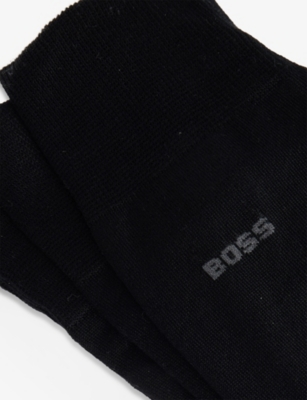 Hugo Boss Mens Intarsia-logo Crew-length Pack Of Two Cotton-blend Knit Socks Black In Black