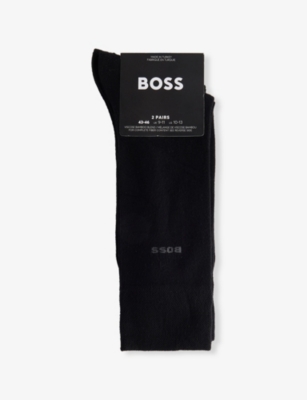 Mens Boss Intarsia-Logo Crew-Length Pack Of Two Stretch-Knit Socks