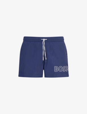BOSS: Mooneye Logo-Print Swim Shorts