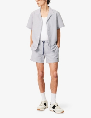 Hugo Boss Swim Shorts In Striped Seersucker Fabric In Blue