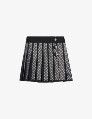 Rabanne Womens Stud-embellished Pleated Wool Mini Skirt Black