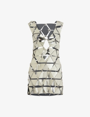Rabanne Womens Miroir Assembly-triangular Mirrored Faux-leather Mini Dress