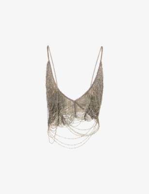 THE ATTICO: Chandelier Sleeveless Mesh Crop Top
