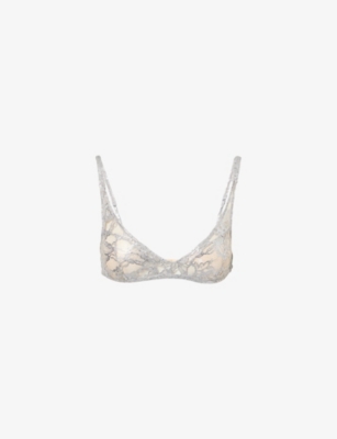 Attico Womens The  Triangle Metallic Lace-knit Bra
