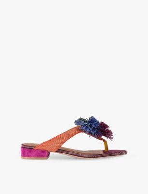 KURT GEIGER LONDON: Pom Pom Suede T-Bar Sandals