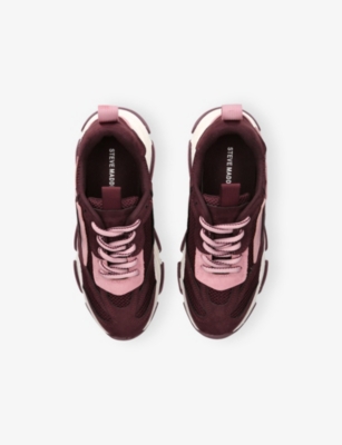 Steve Madden Wine Comb Kids' Posession Mesh Trainers Eur 34 / 2 Uk In Brown