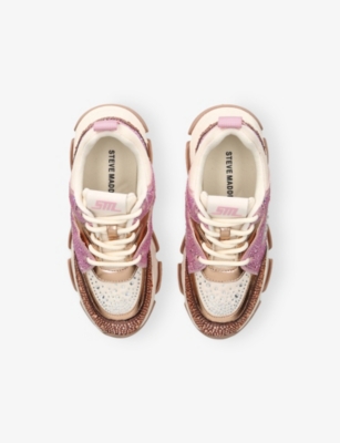 Steve Madden Pink Comb Kids' Jprivy Crystal-embellished Trainers Eur 34 / 2 Uk In Pink