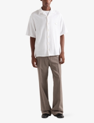 PRADA: Short-Sleeve Triangle-Plaque Cotton Terry Shirt