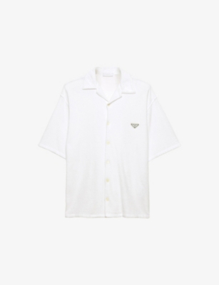 PRADA: Short-Sleeve Triangle-Plaque Cotton Terry Shirt