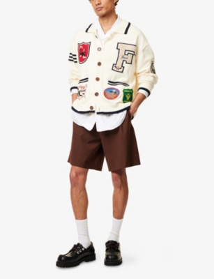 FOUND: Varsity Embroidered Knitted Cotton Cardigan