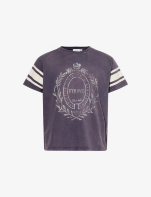 FOUND MENS FOUND COLLEGIATE CREST BRAND-PRINT COTTON-JERSEY T-SHIRT 
