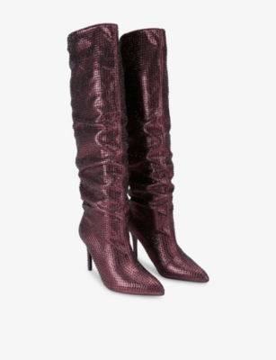 Carvela Womens Wine Amore Crystal-embellished Heeled Knee-high Boots Eur 37 / 4 Uk In Burgundy