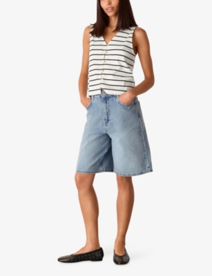 WHISTLES: Stripe-Print Button-Front Stretch-Cotton Tank Top