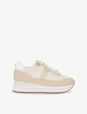 DUNE WOMENS CREAM SYNTHETIC ESCAPADE MONOGRAM FLATFORM WOVEN RUNNER TRAINERS EUR 37 / 4 UK 
