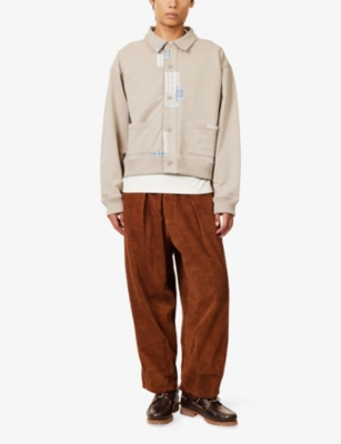 Story Mfg. Mens Grey Walking Patchwork Cotton-jersey Cardigan In Neutral