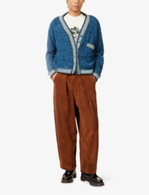 Story Mfg. Mens Indigo Bulb Cotton Knitted Cardigan In Blue