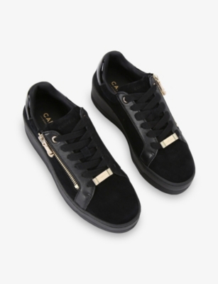 Carvela Womens Black Connected Zip Suede Low-top Flatform Trainers Eur 37 / 4 Uk In Black