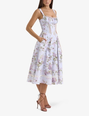 House Of Cb Of Cb Womens Lilac Floral Kim Floral-print Cotton Midi Dress In Lilac Floral