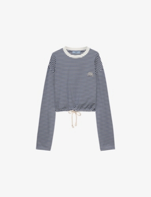 Prada Womens Blue Long-sleeve Striped Cotton-jersey T Shirt In Blue