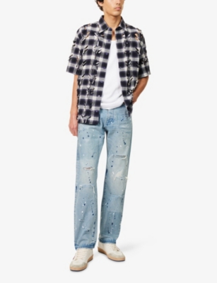 PURPLE BRAND: Repairs Paint-Effect Denim Jeans