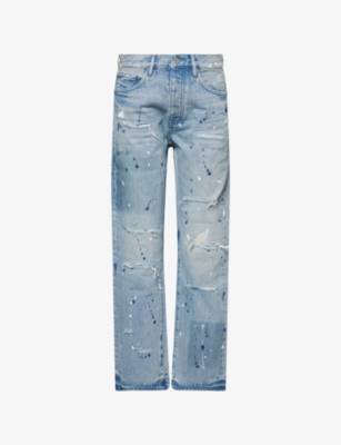 PURPLE BRAND: Repairs Paint-Effect Denim Jeans