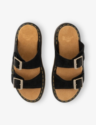 Shop Dr. Martens' Womens Dr. Martens Josef Suede Slide Sandals In Black Suede