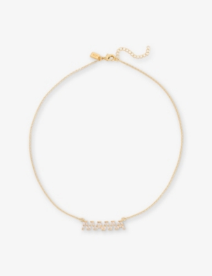 Crystal Haze Womens Mama Baguette 18ct Yellow Gold-plated Brass And Cubic Zirconia Necklace In Gold