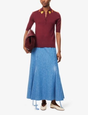 GABRIELA HEARST: Wendelyn Striped-Collar Silk-Cashmere Knitted Top