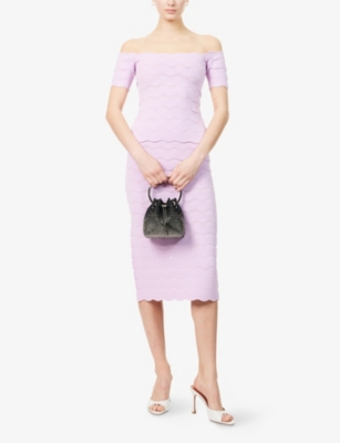 HERVE LEGER: Lainey Scalloped Off-Shoulder Woven Top